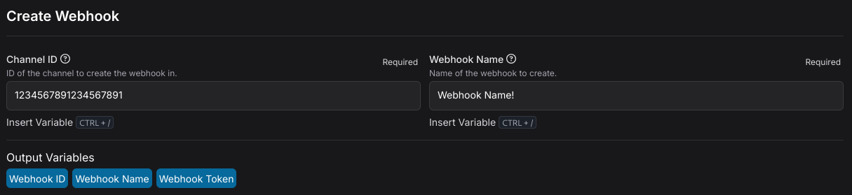 Example of Create Webhook Block