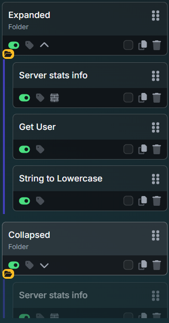 The above image shows the 2 states of a Folder. (Also applies to Advanced Conditionals and If Statements)